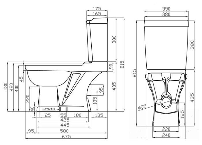 Размеры унитаза с бачком на чертеже