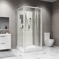 Душевая кабина Niagara Standart ST100/15Q/BK (100х100х200) квадрат,поддон 15см,распашная,проф.белый,без крыши,3 места